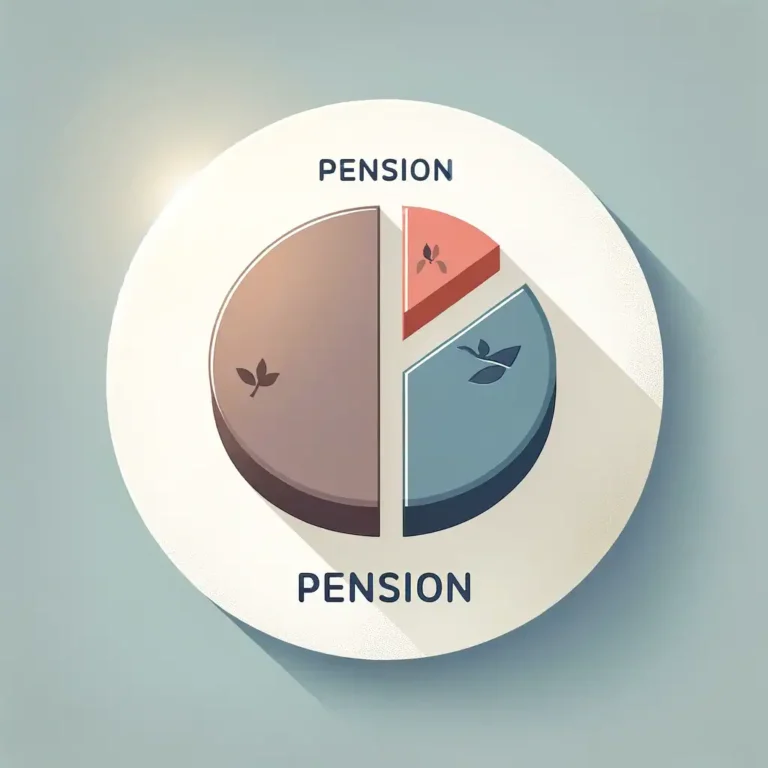 Pie chart of a pension split into unequal slices, dividing a government pension in a Minnesota divorce