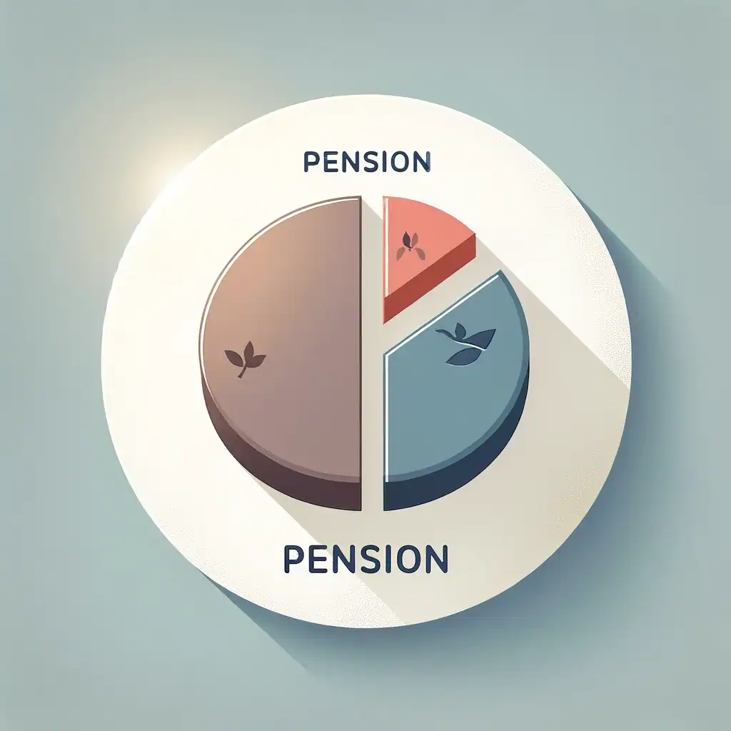 Pie chart of a pension split into unequal slices, dividing a government pension in a Minnesota divorce