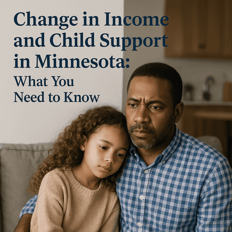 Worried Minnesota father holding his daughter; a change in income can lead to a child support modification