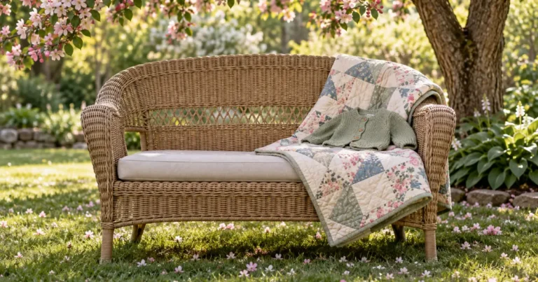Third-party visitation in Minnesota after a parent dies: an empty wicker loveseat with a quilt and baby sweater
