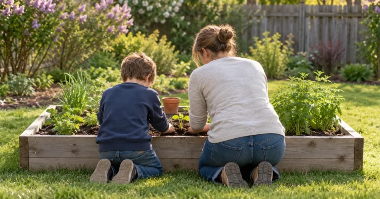 Minnesota best interest standard in custody: a parent and child planting a backyard garden together