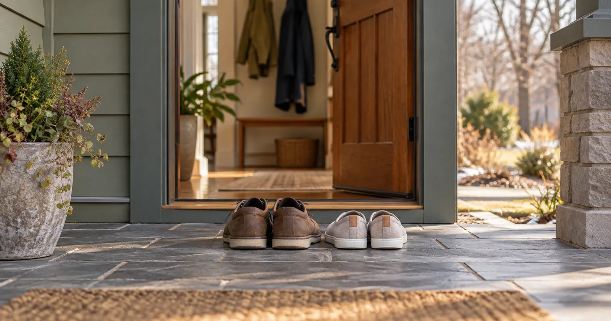 Common law marriage in Minnesota: two pairs of shoes side by side at the open front door of a shared home