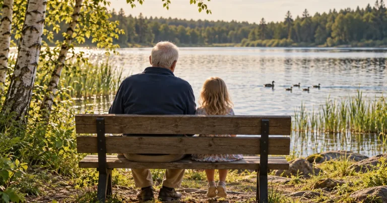 Grandparent visitation rights in Minnesota: a grandfather and granddaughter on a lakeside bench