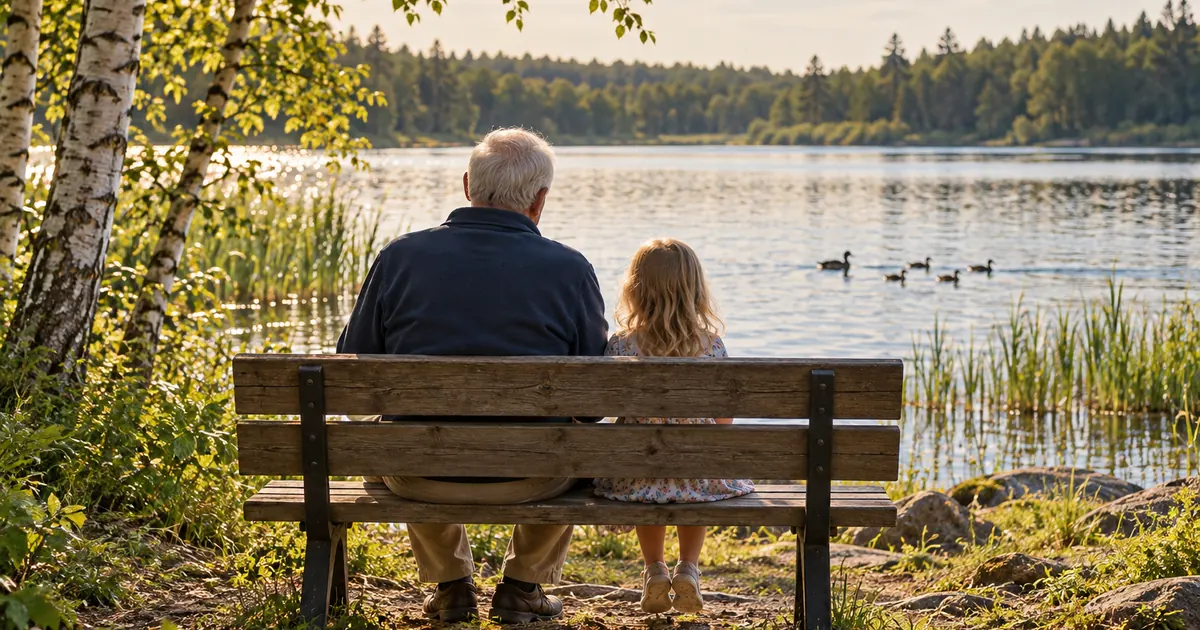 Grandparent visitation rights in Minnesota: a grandfather and granddaughter on a lakeside bench