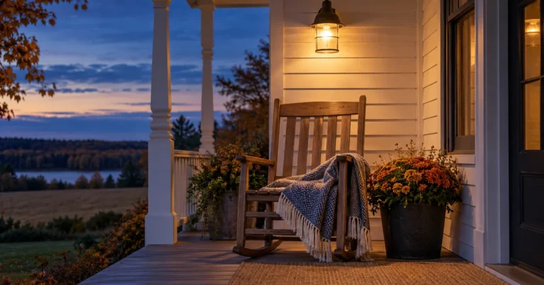 Addiction issues in a Minnesota divorce: a porch light glowing over an empty rocking chair at dusk