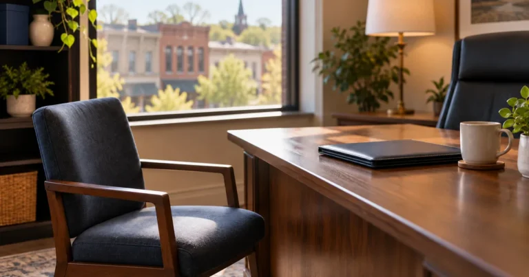 Getting fired by your Minnesota divorce lawyer: an empty client chair across a law office desk