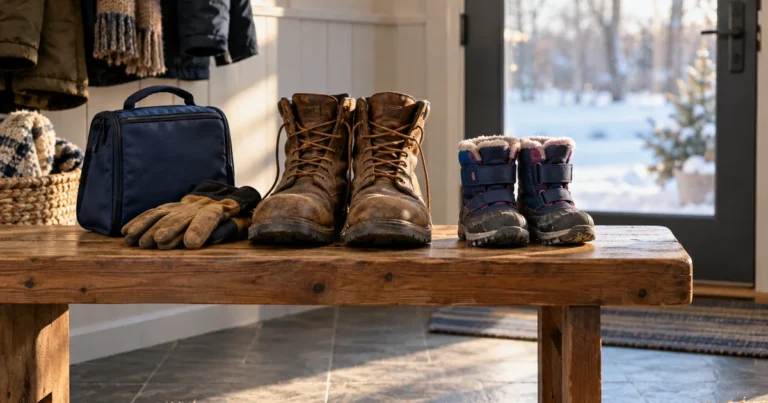 Underemployment and Minnesota child support: a parent's work boots beside a child's snow boots